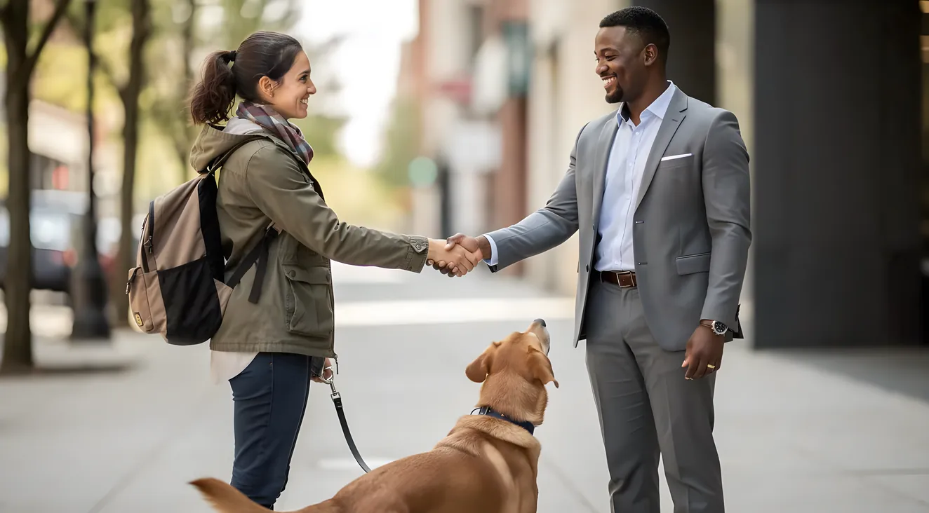 Person meeting a dog walker for the first time